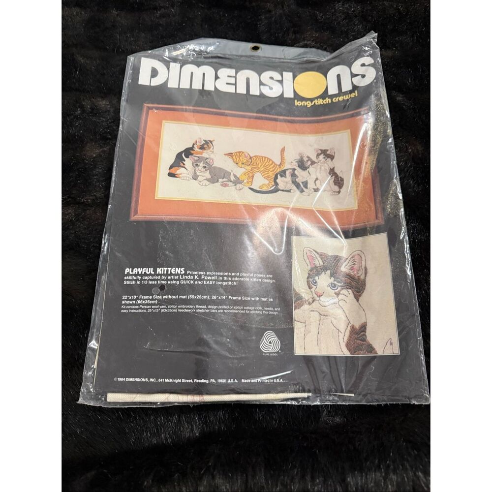 Dimensions Playful Kittens #1273 Long Stitch Crewel Kit Vintage 1984
